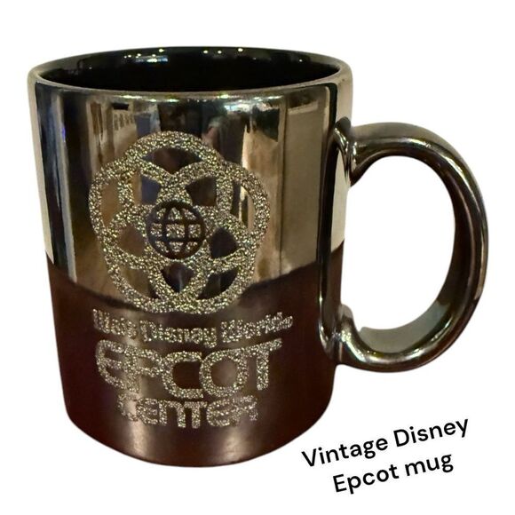 Disney World Epcot Center Silver Metallic 12oz Coffee Mug Vintage 1982 - Picture 1 of 8